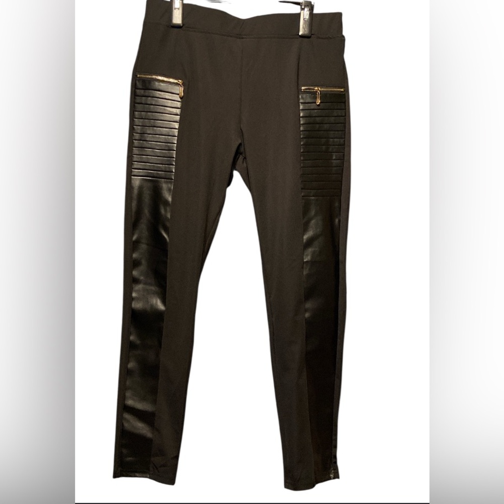 Chic Black Leggings with Faux Leather Accents grunge punk rock concerts
